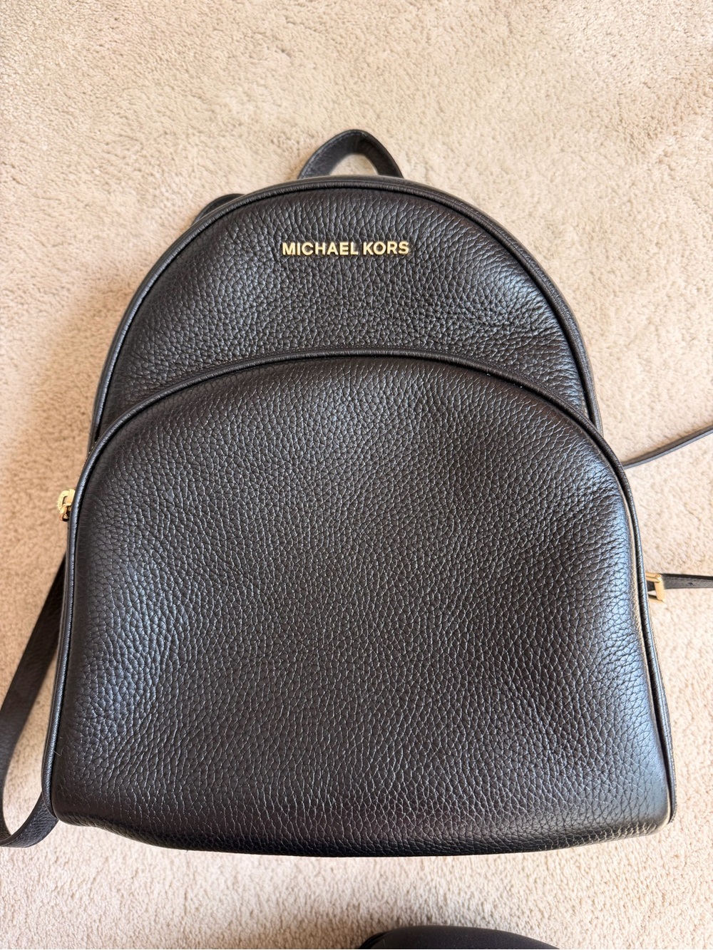 Michael Kors Black Pebbled Leather Abbey Medium Backpack with Gold Logo